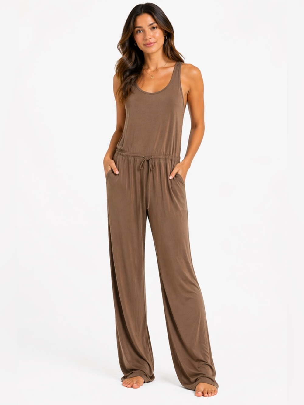 Be Cool Size Medium Drawstring Women's Brown Jumpsuit